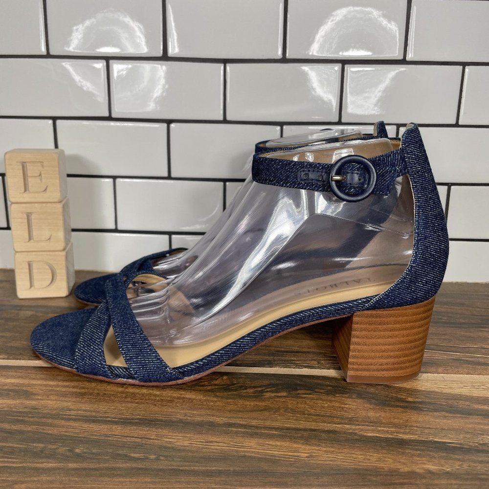 Talbots Women's Sz 9.5 Shoes Blue Open Toe Block Heel Ankle Strap Comfort Sandal